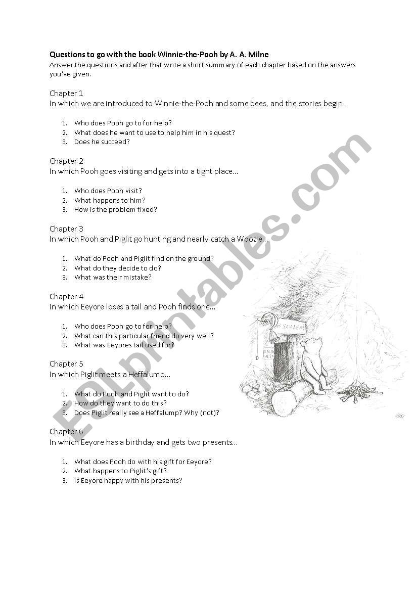 english worksheets questions  vocabulary foor aa milne