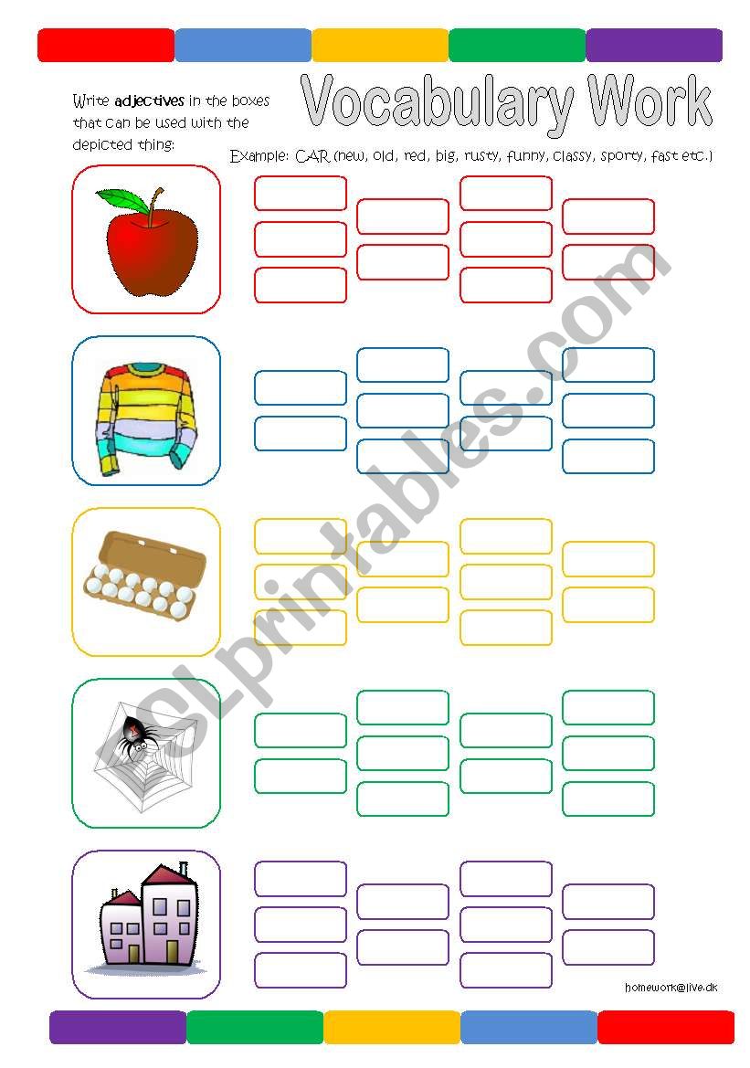 Vocabulary Work (Adjectives) worksheet