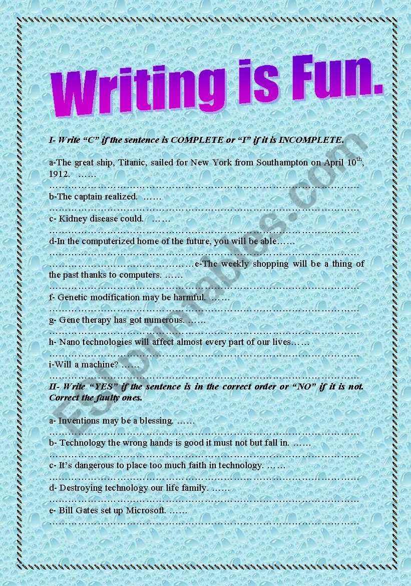 writing is fun worksheet