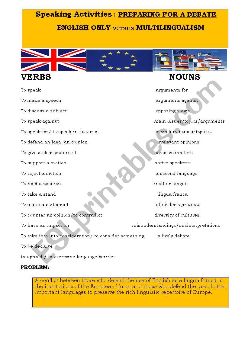 English only versus Multilingualism (preparing for a debate)