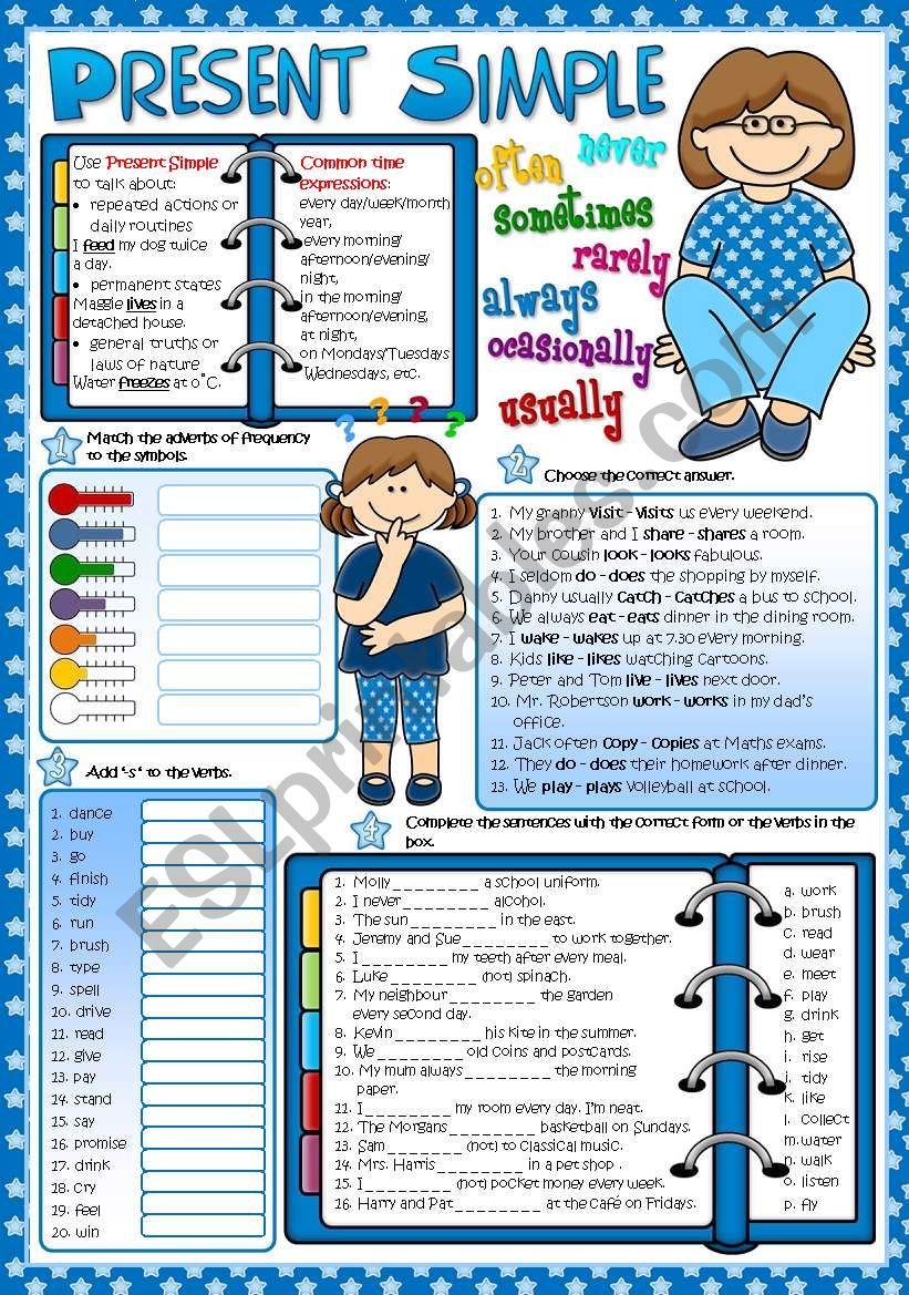 Present Simple Tense * 4 tasks* (Greyscale + KEY included)