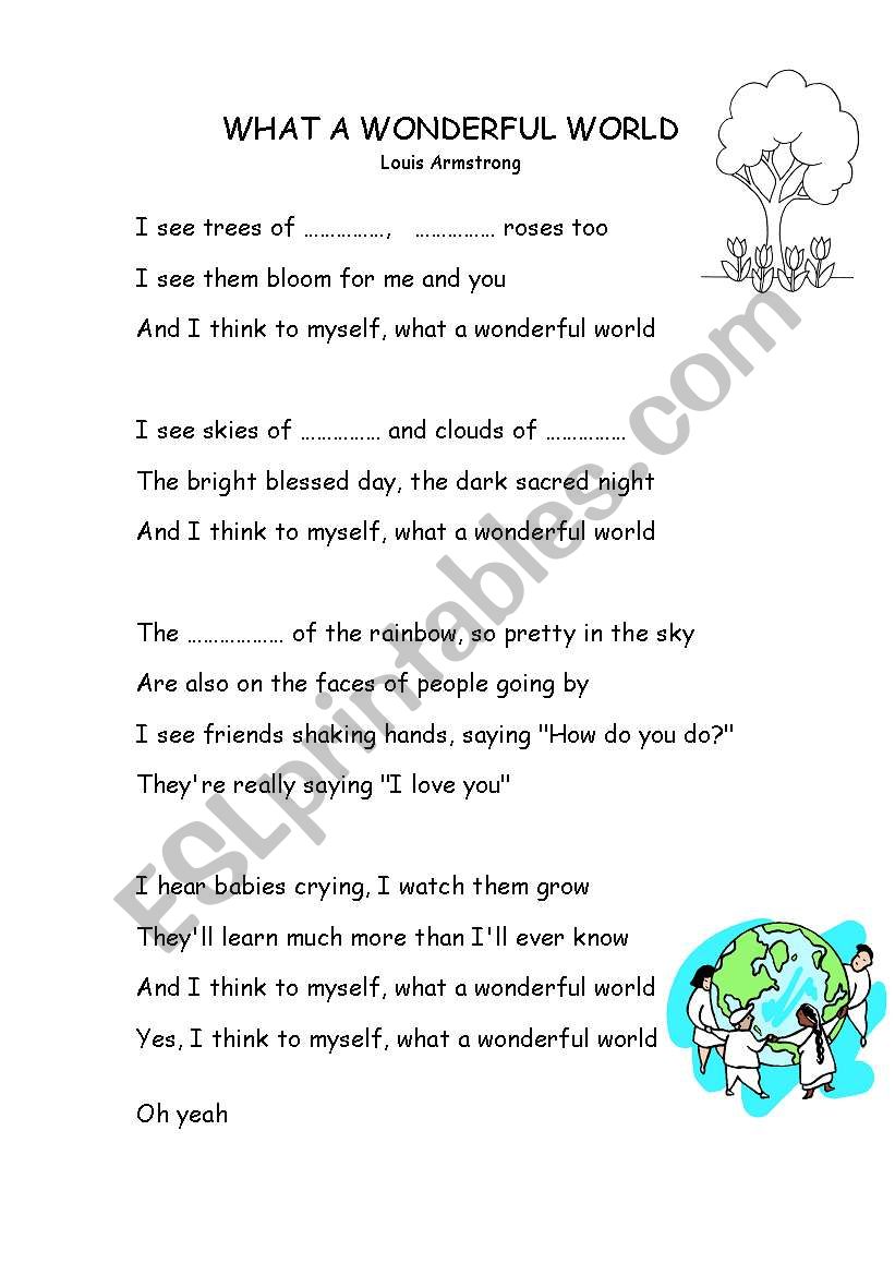 What a wonderful world worksheet