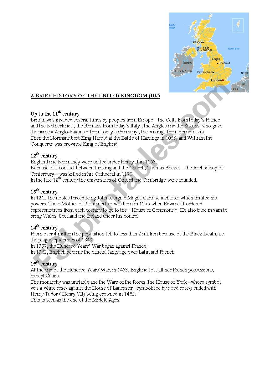 A brief History of Britain worksheet