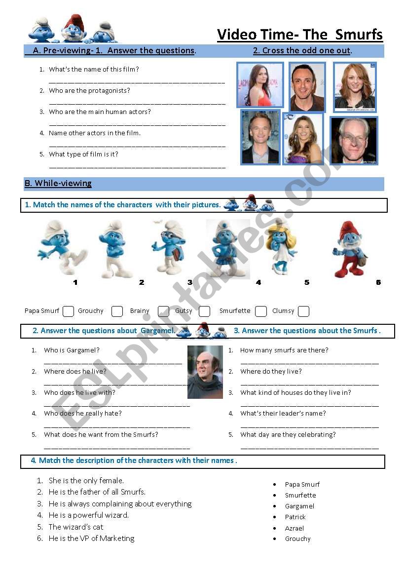 The Smurfs movie worksheet worksheet