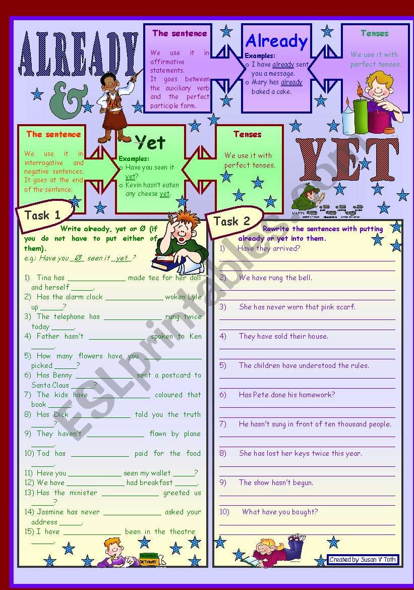Already or yet in Present Perfect *** with key and B&W *** fully editable