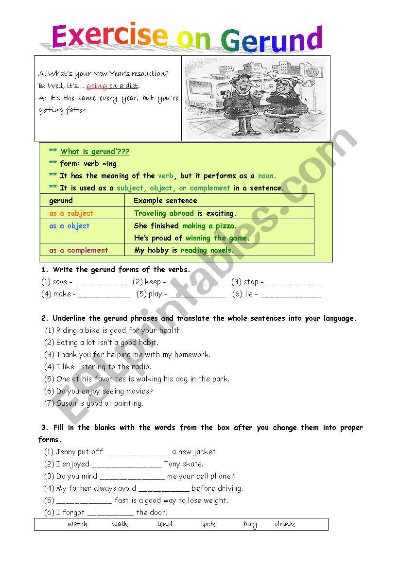 Exercise on Gerund(part1) worksheet