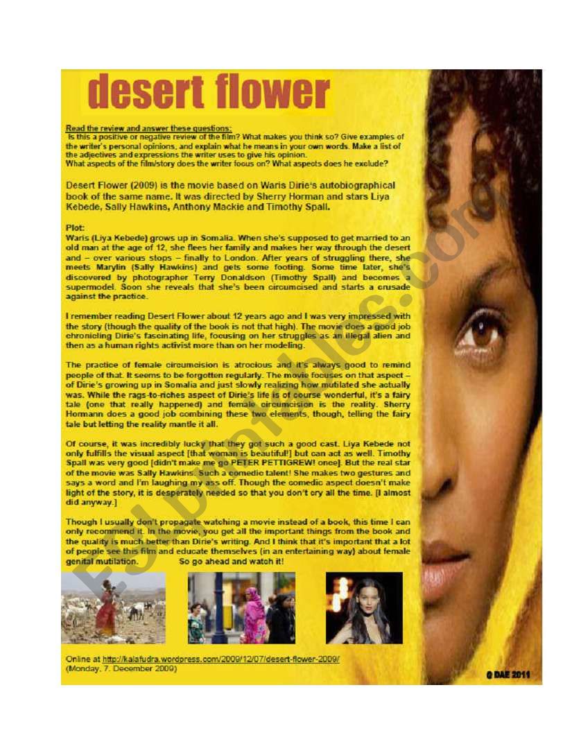 DESERT FLOWER - Movie Review Worksheet 