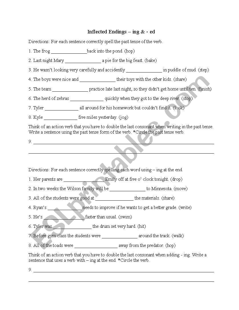 Inflected Ending -ed & -ing  worksheet