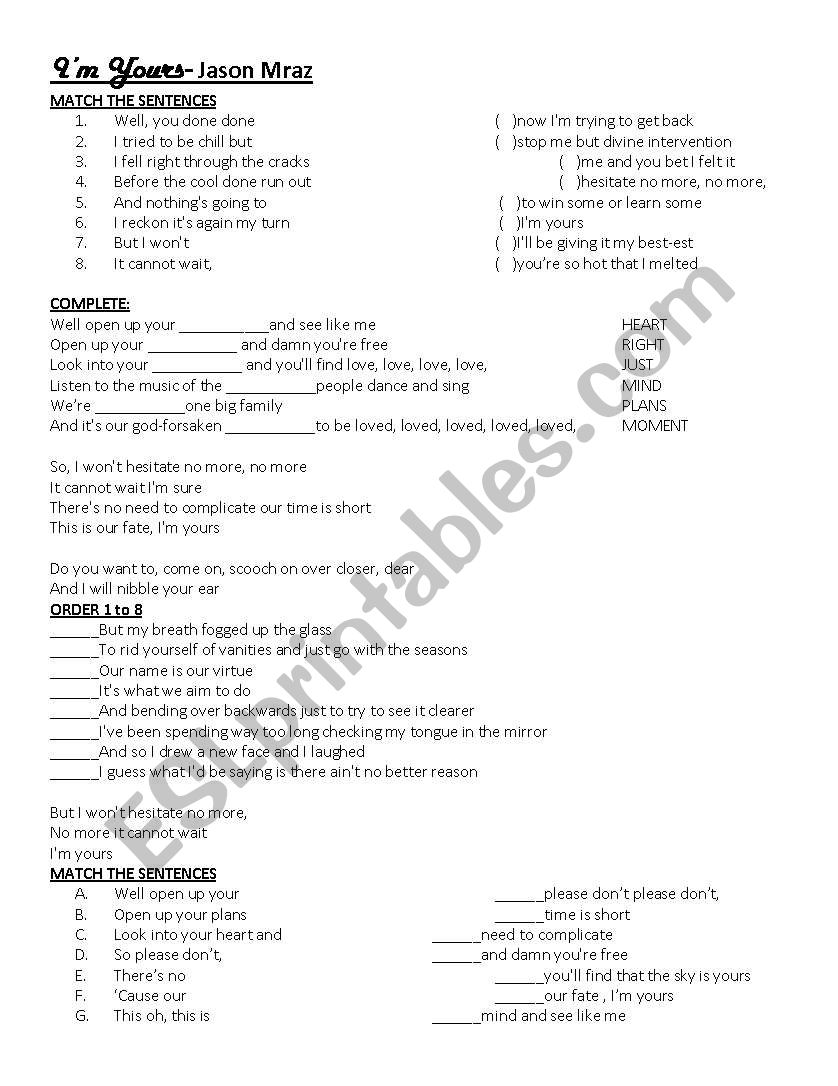 im yours worksheet