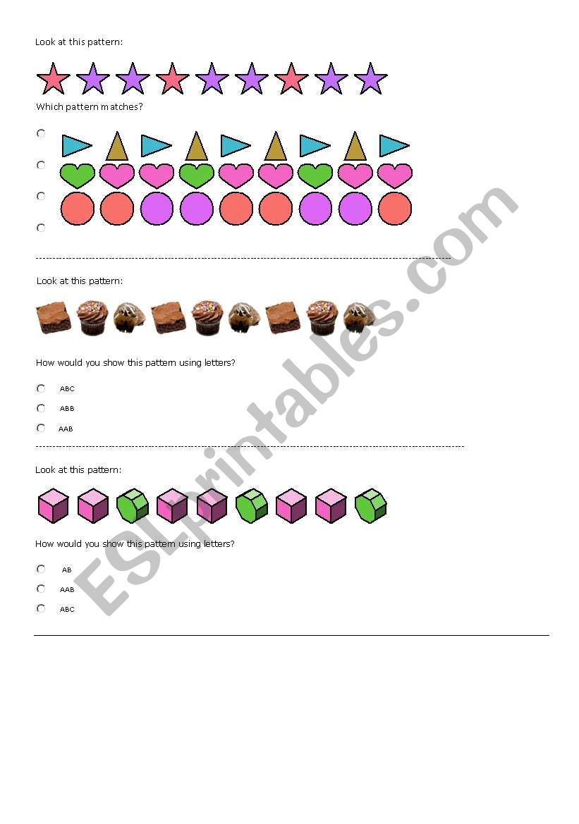 Patterns worksheet