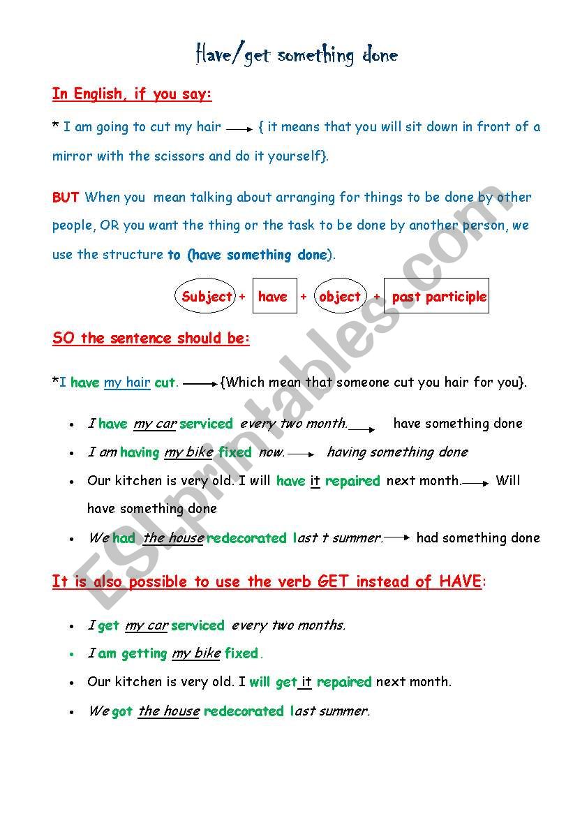 Have or get something done worksheet