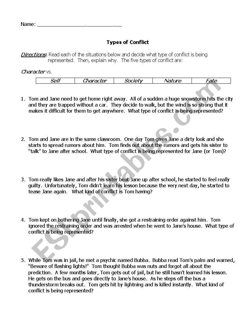 Types of Conflict worksheet