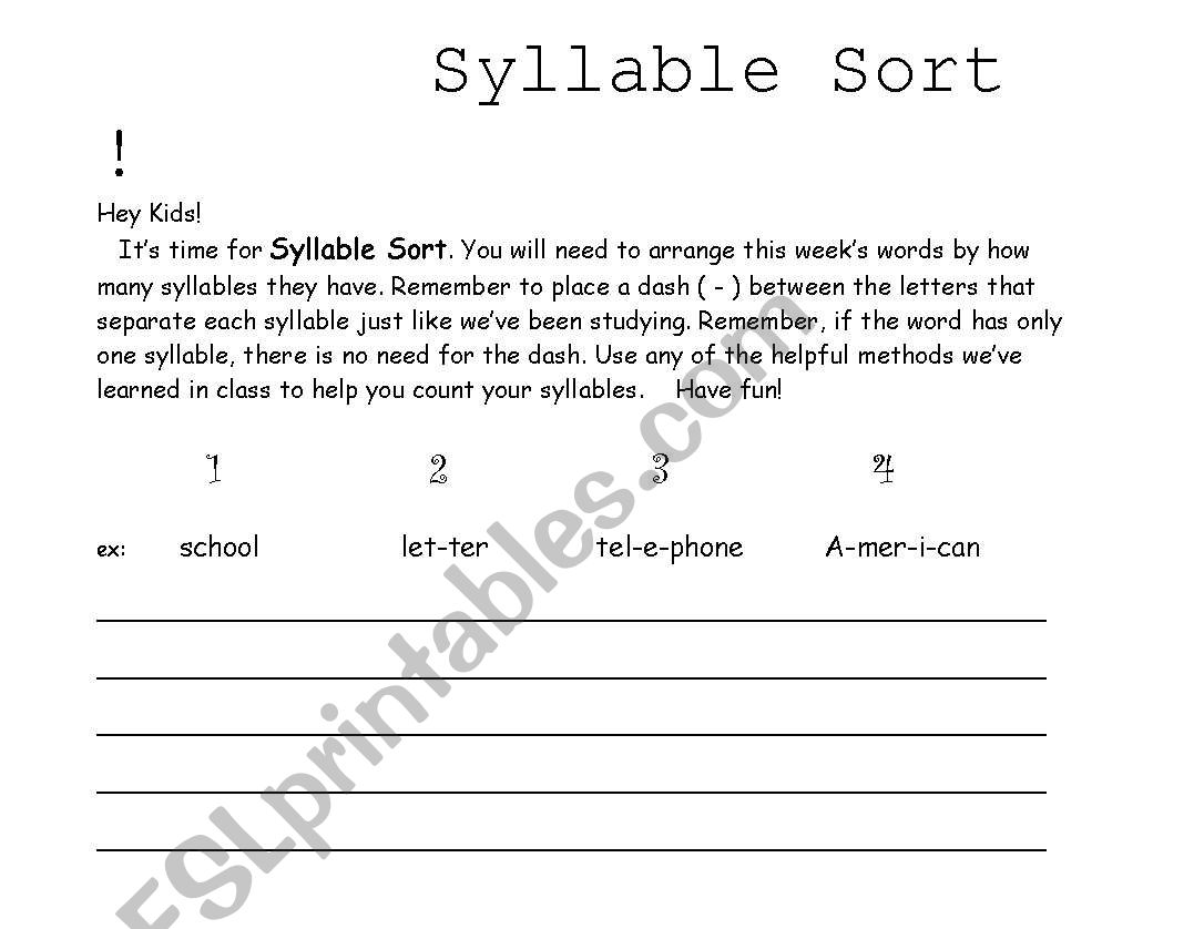Syllable Sort worksheet