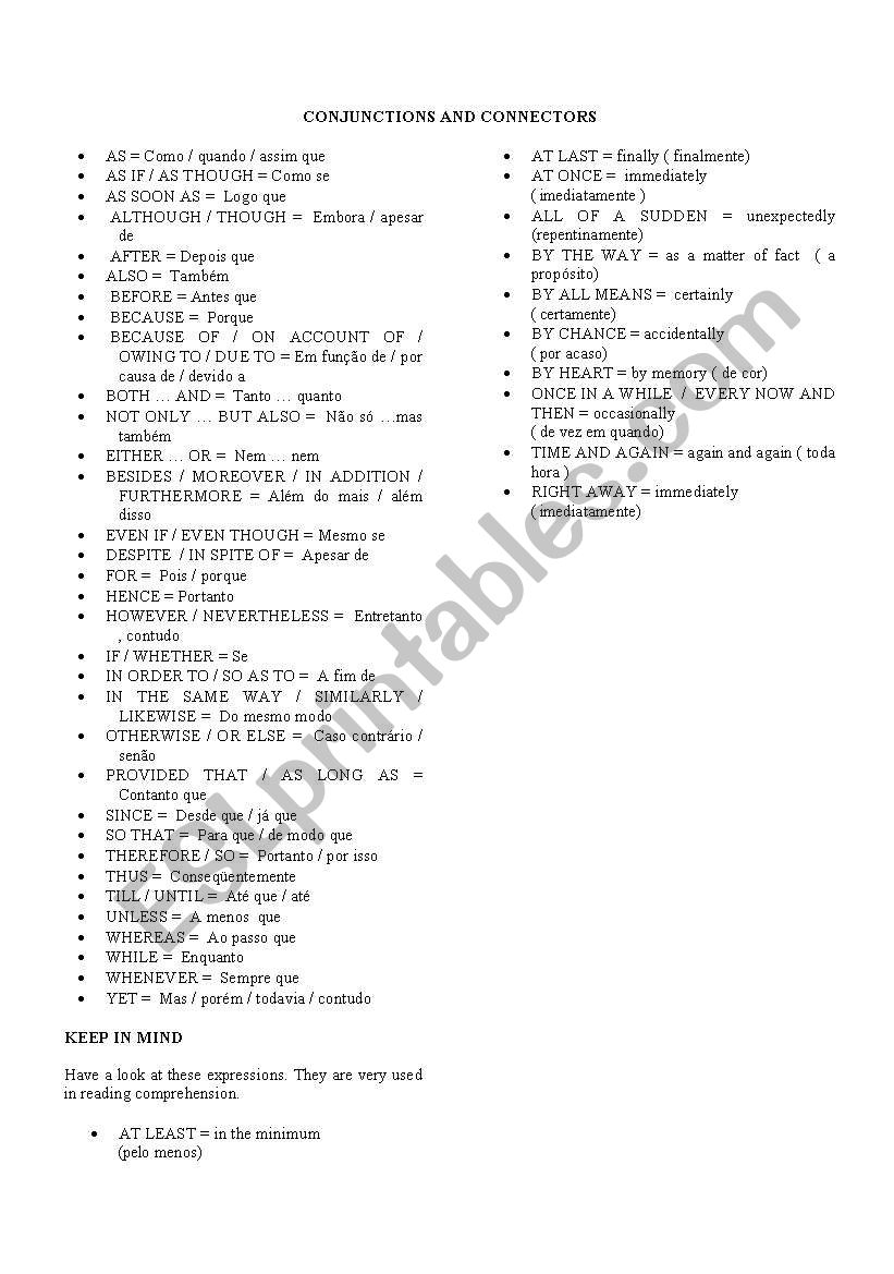 conjunctions and connectors worksheet