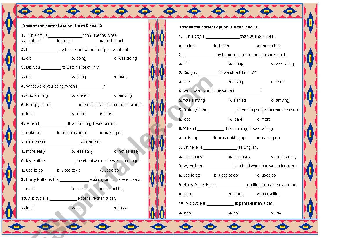 Multiple choice worksheet