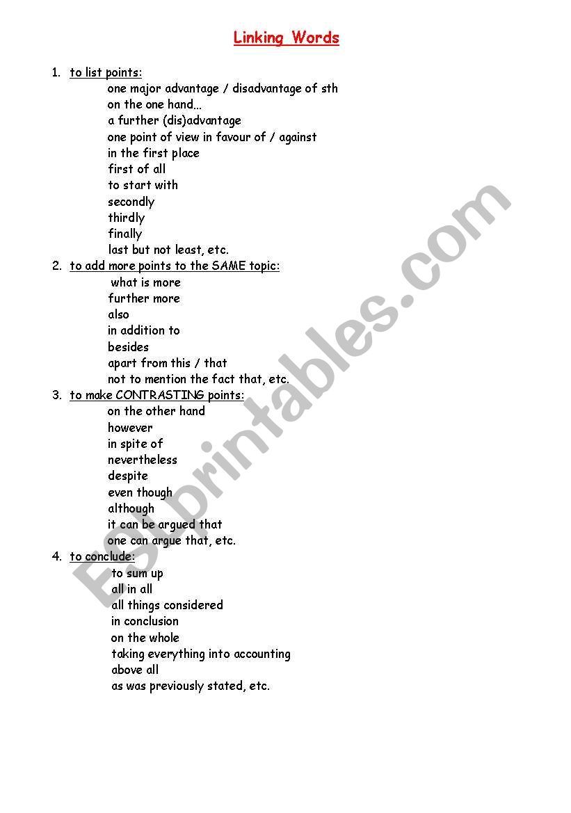 Linking Words worksheet