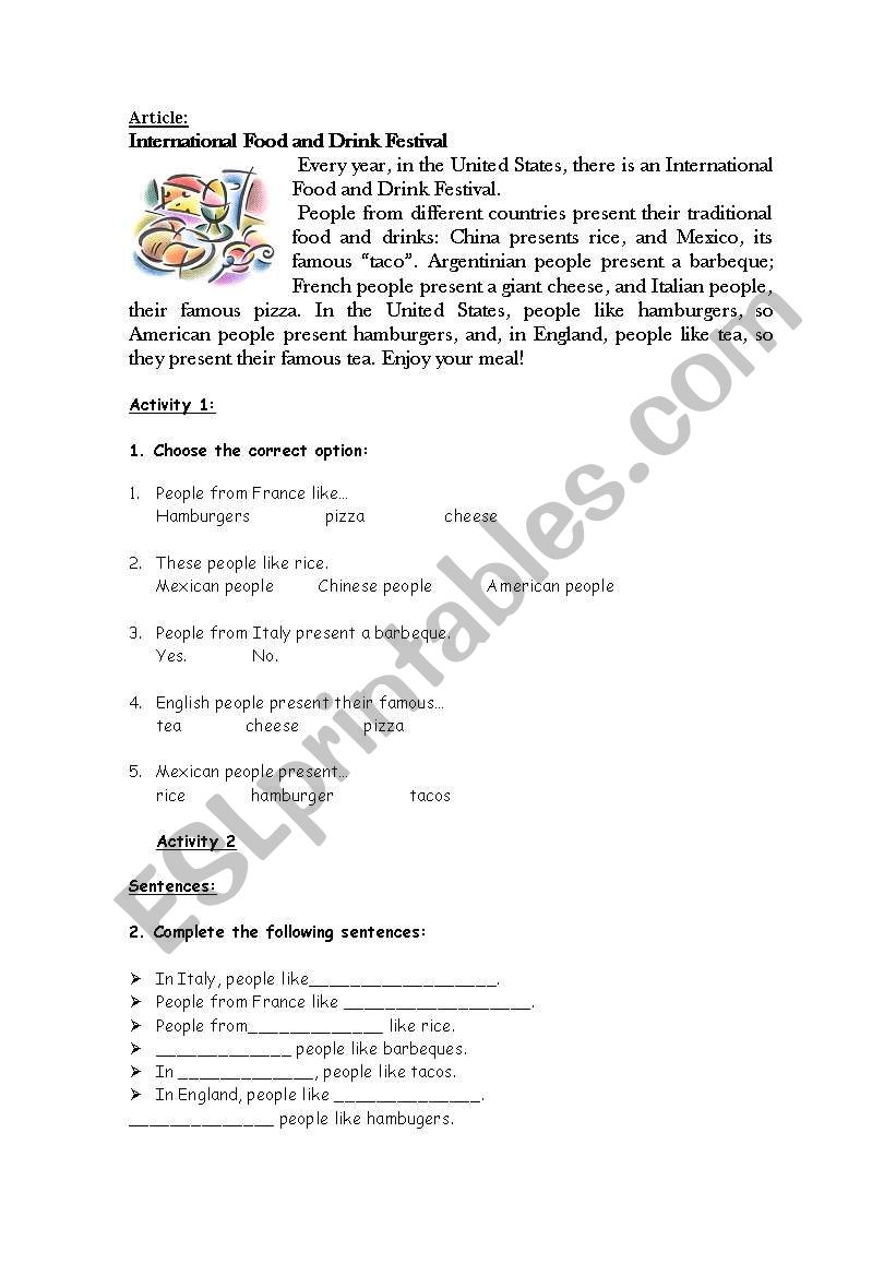 Typical food worksheet