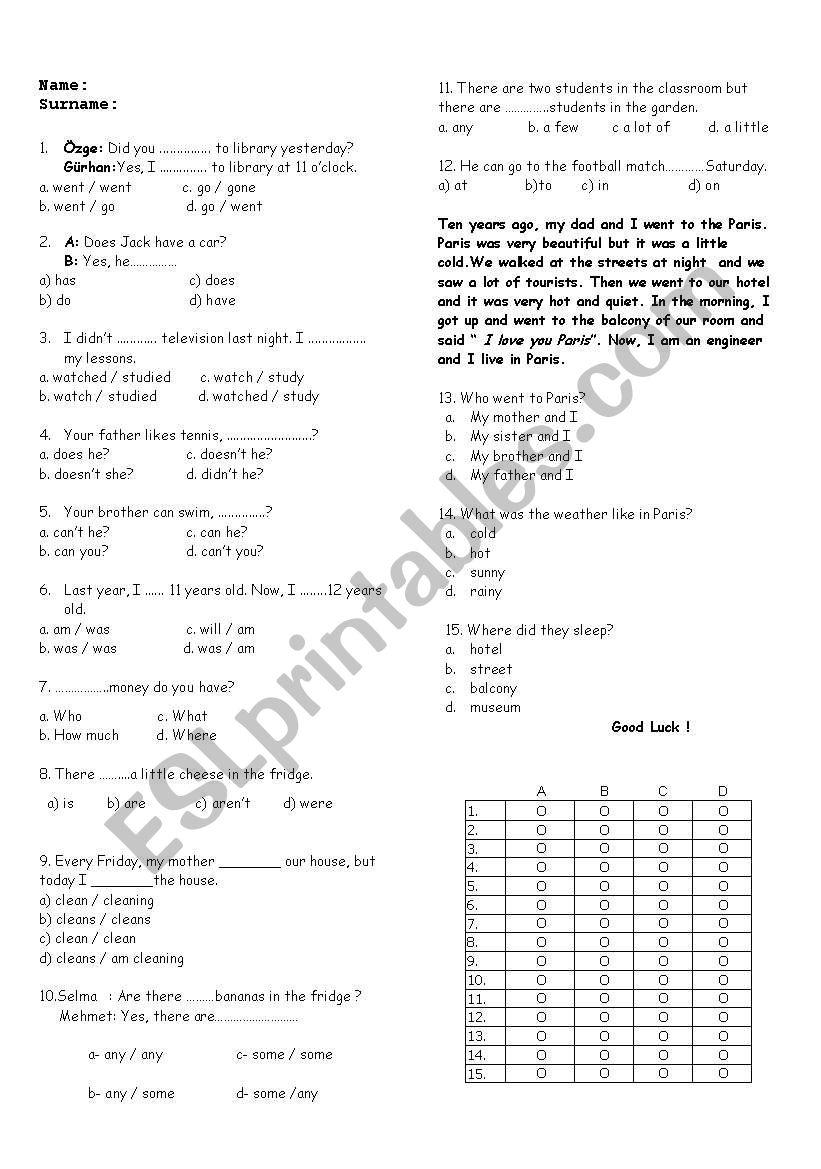 revision HO worksheet