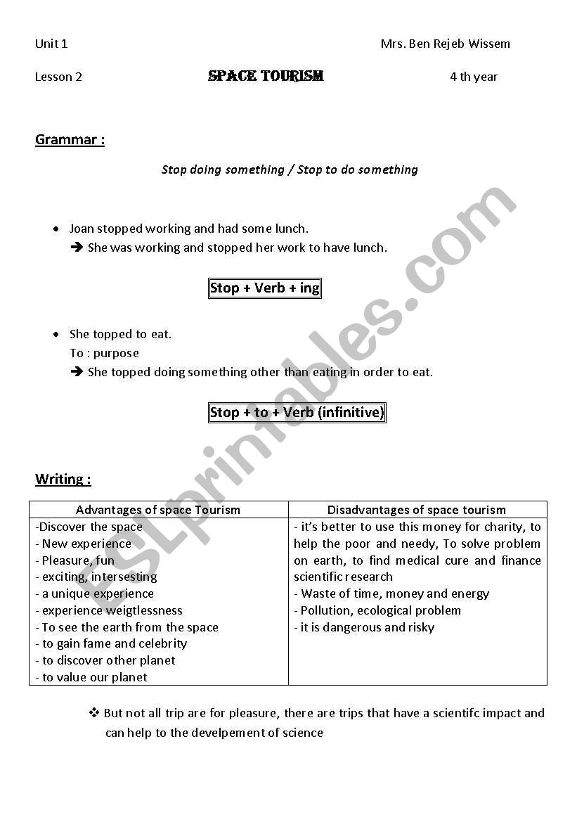 Space Tourism worksheet