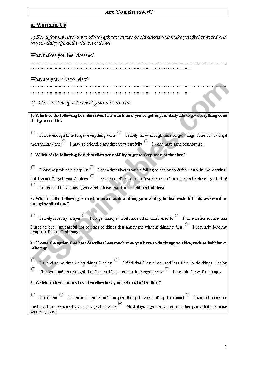 Stress worksheet