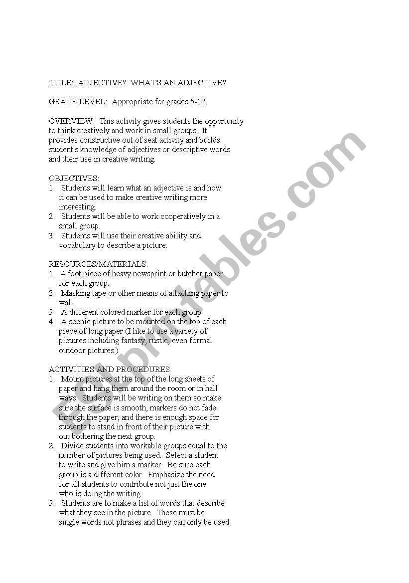 Adjectives worksheet