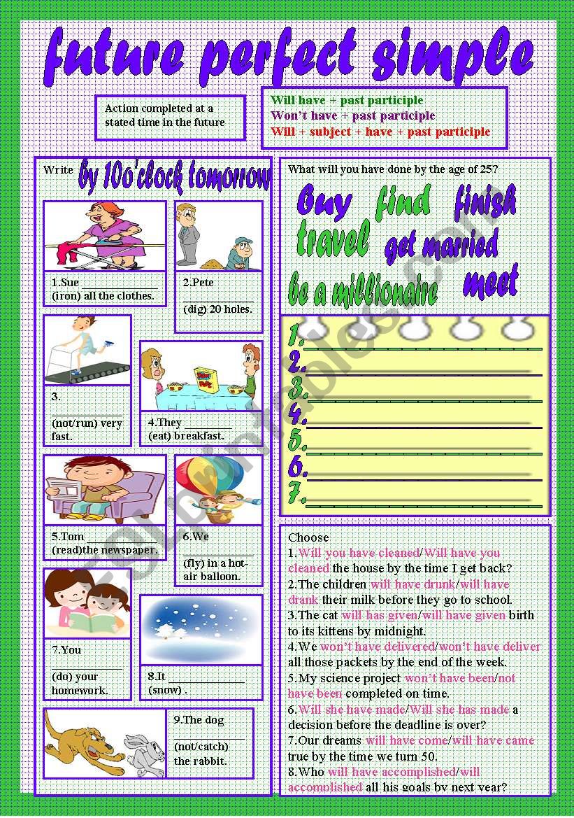 future perfect simple worksheet