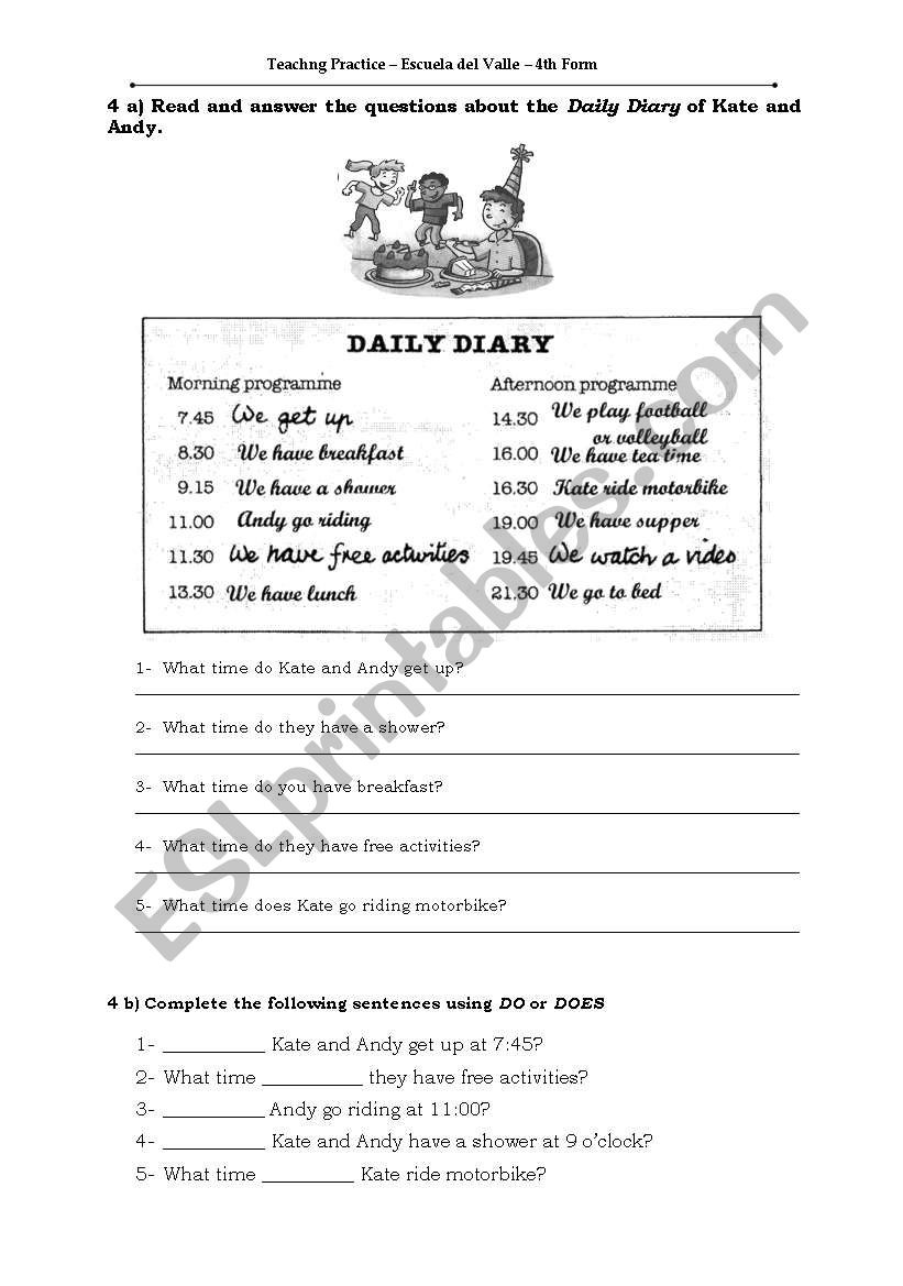 Daily Routines worksheet