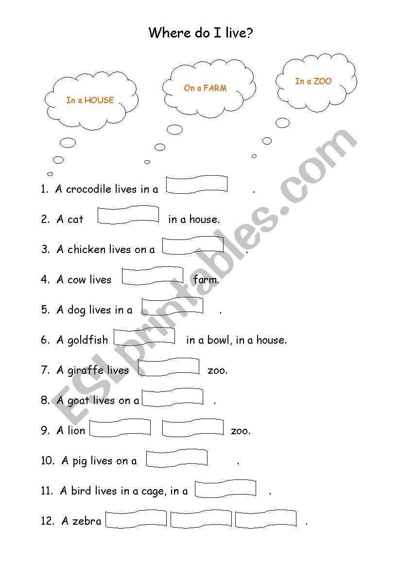 Where do the animals live? worksheet