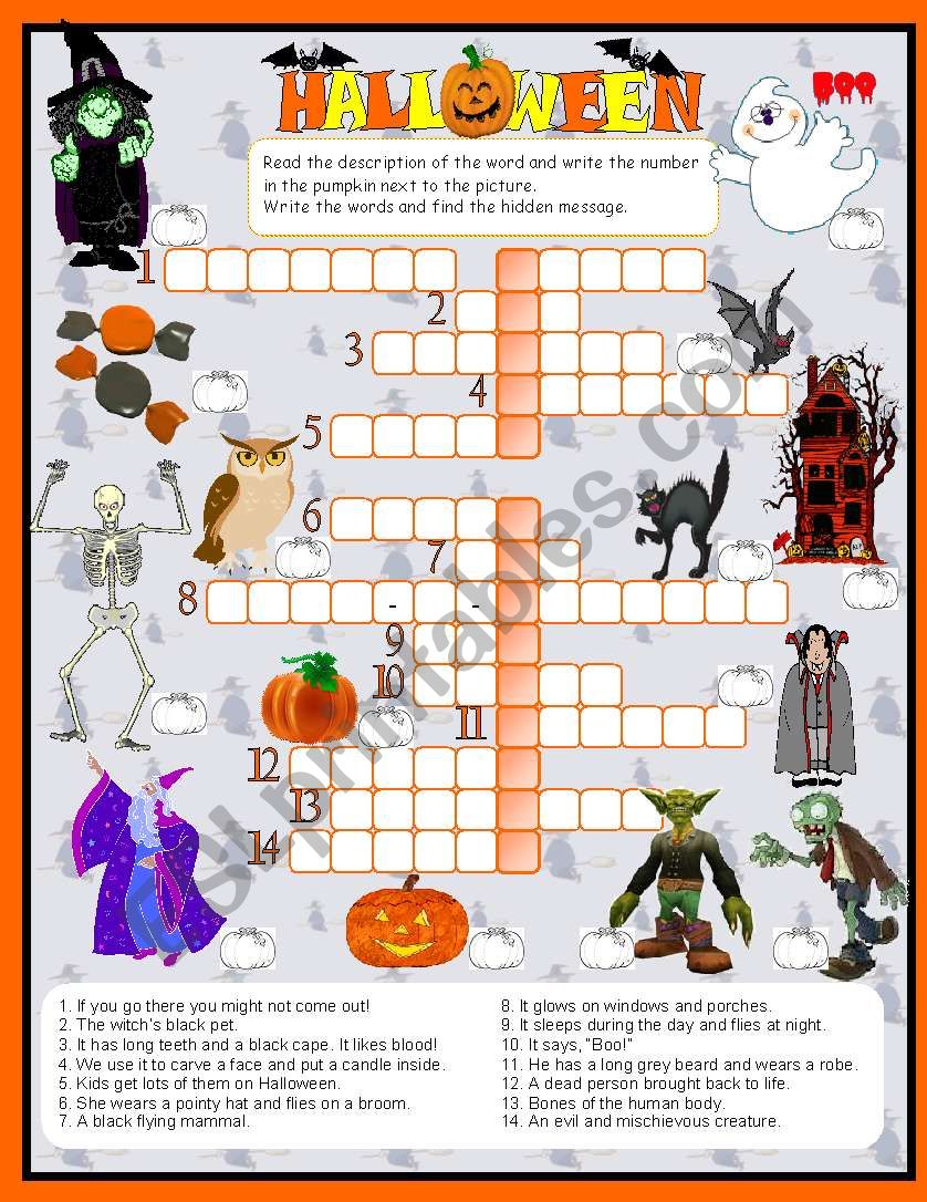Halloweeen crosswords worksheet