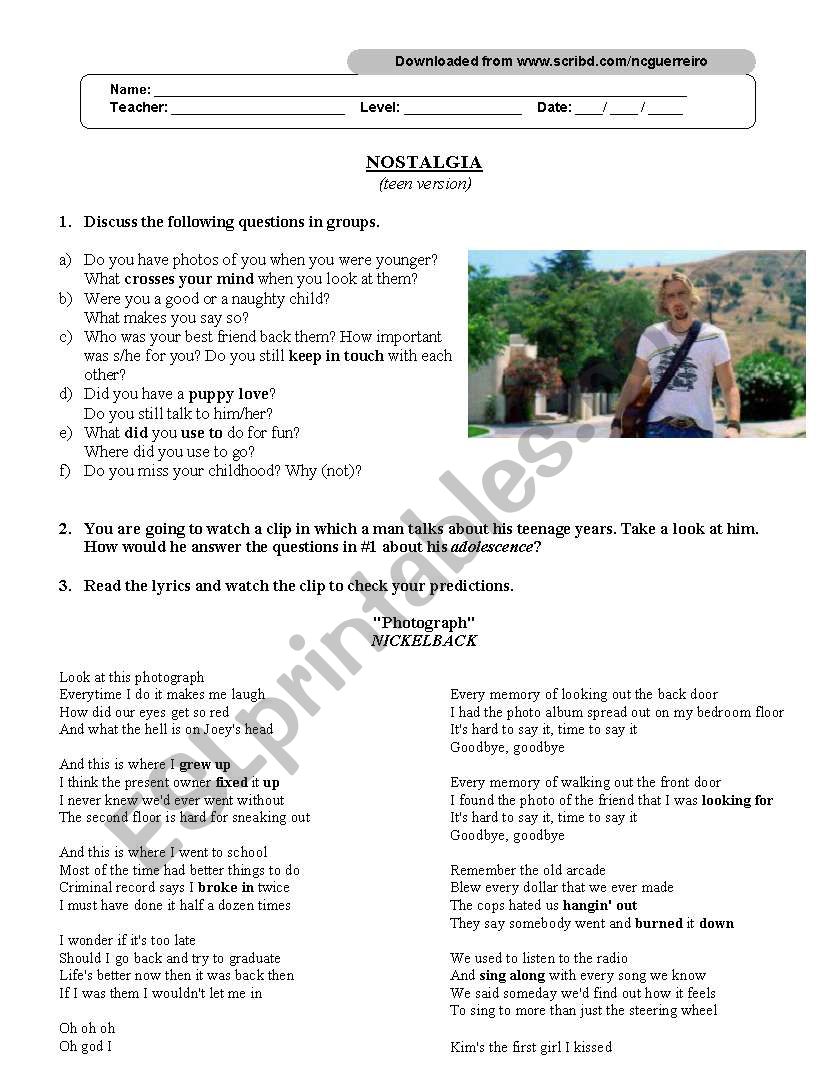 Nickleback photography worksheet