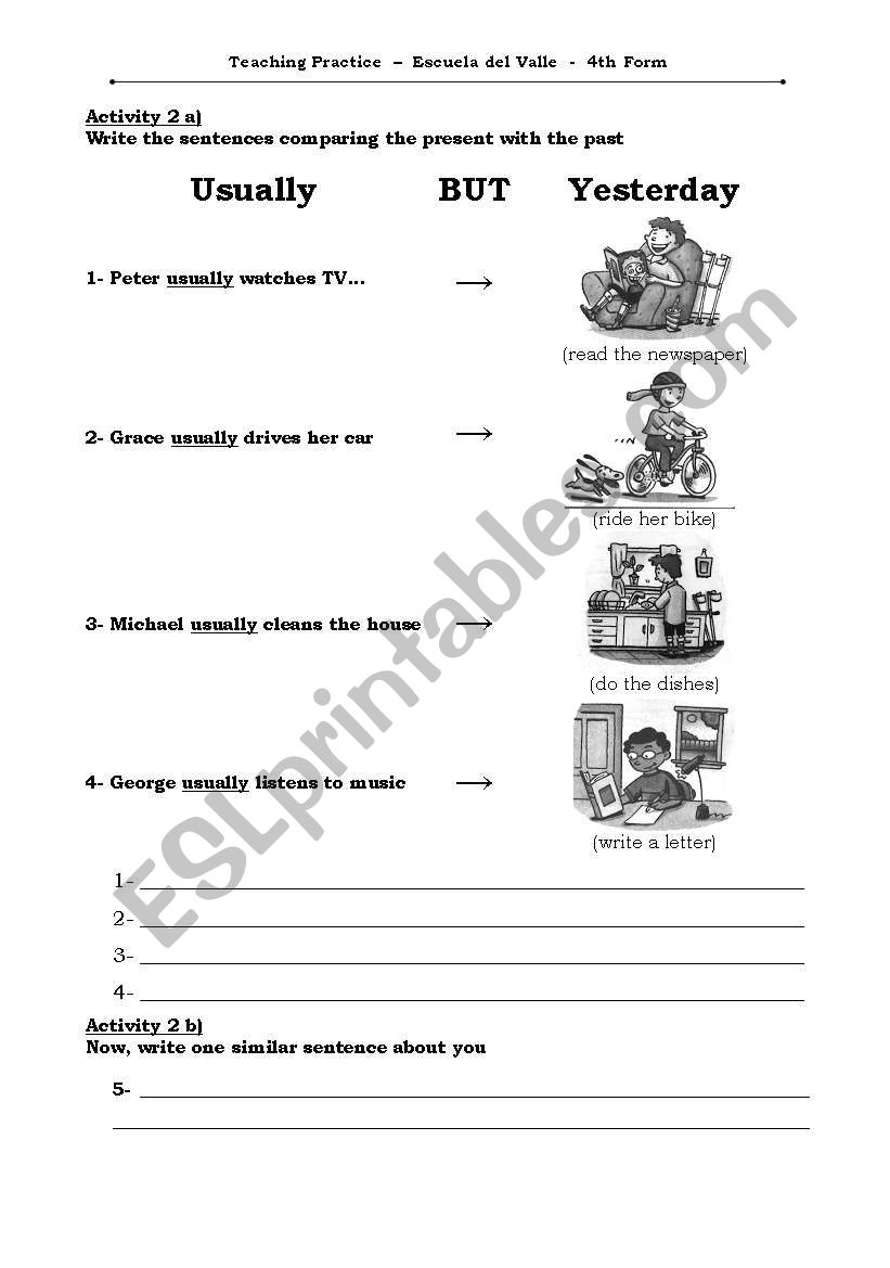 Usually Vs Yesterday worksheet