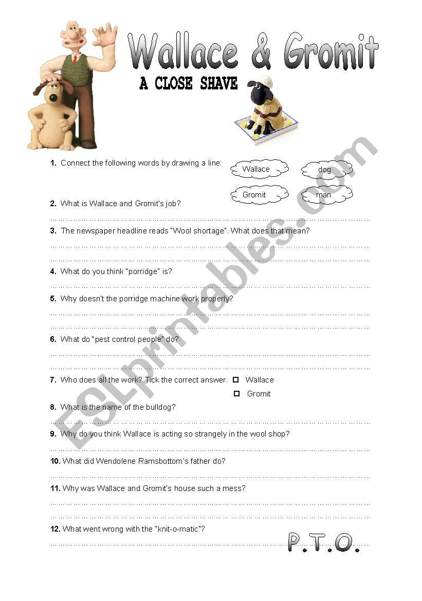 Walace & Gromit A Close Shave worksheet