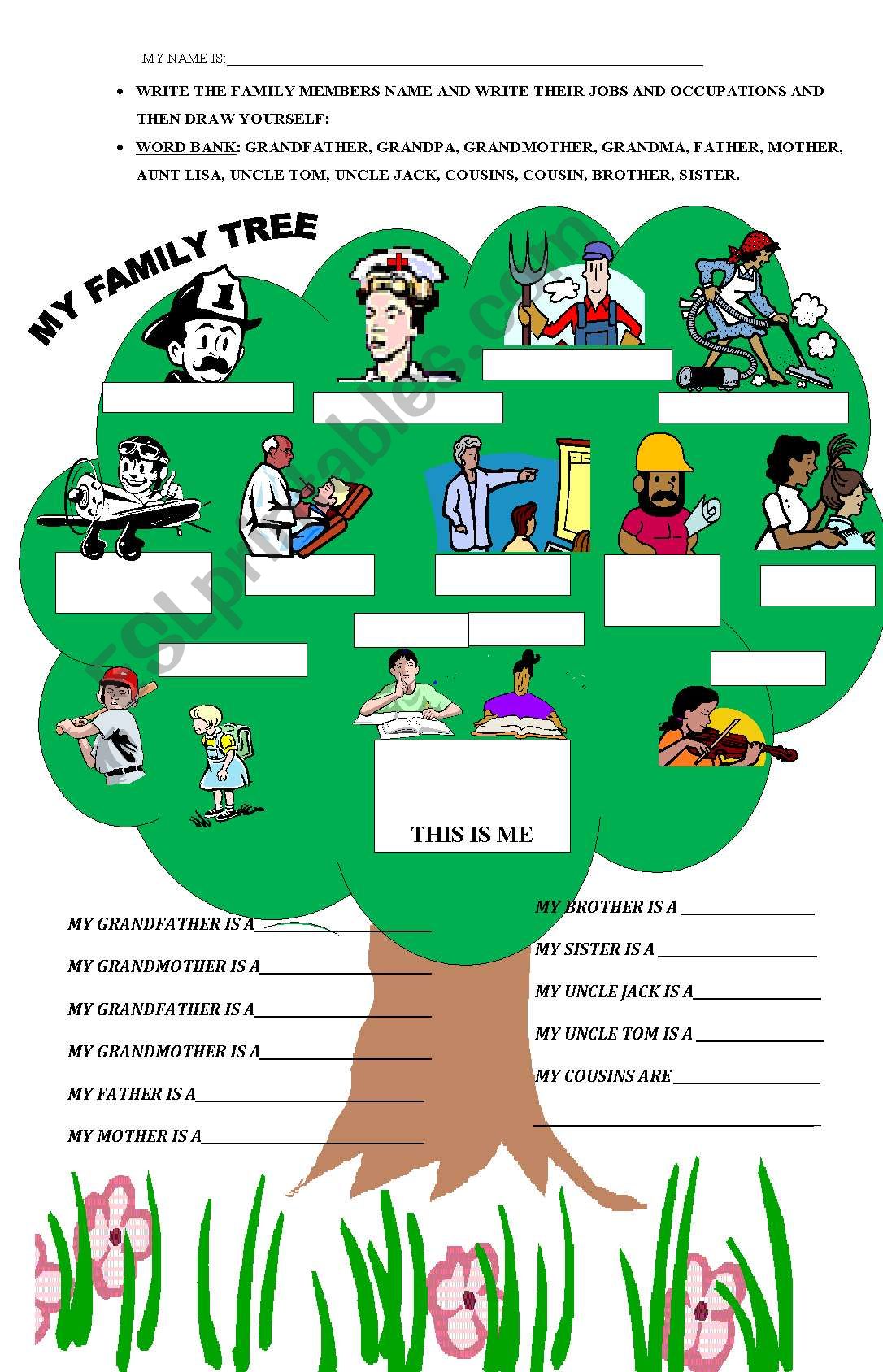 FAMILY TREE WITH JOBS worksheet