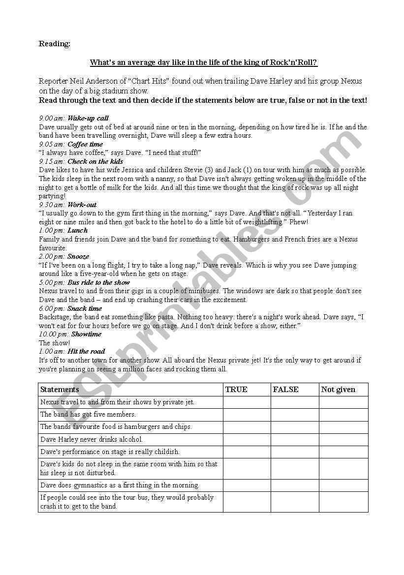 Reading: Pop Music  worksheet