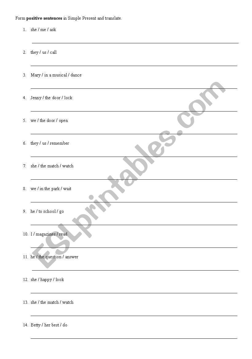 Simple Present Sentences worksheet