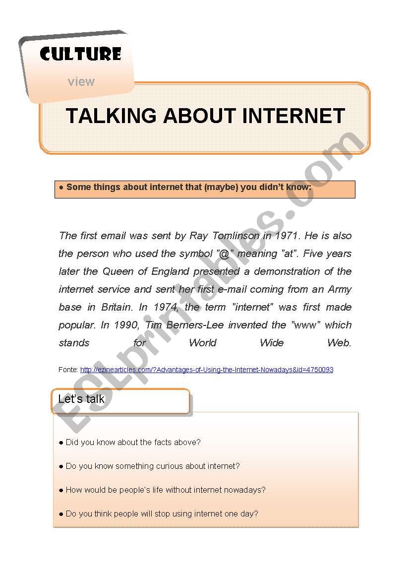 Talking about internet for Basic students