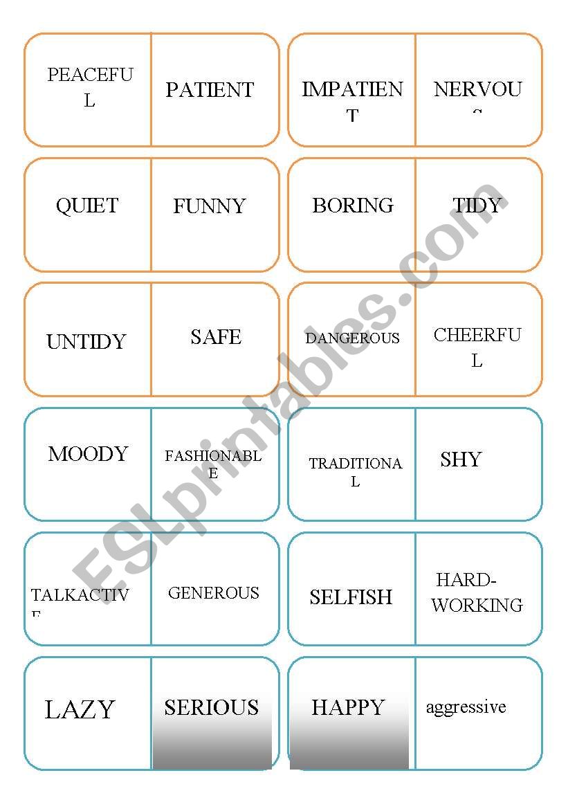personality dominoes worksheet