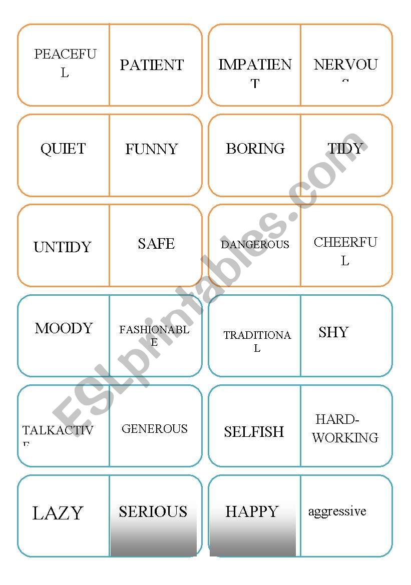 personality dominoes worksheet