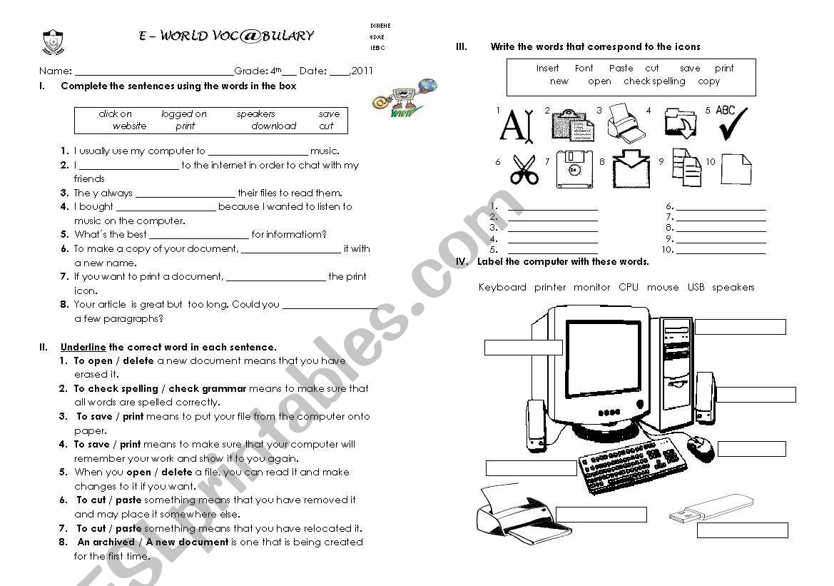 computer language worksheet