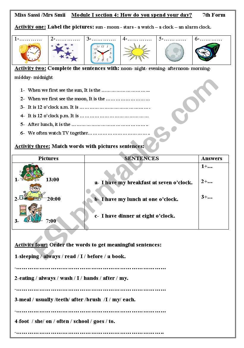 How do you spend your day? worksheet