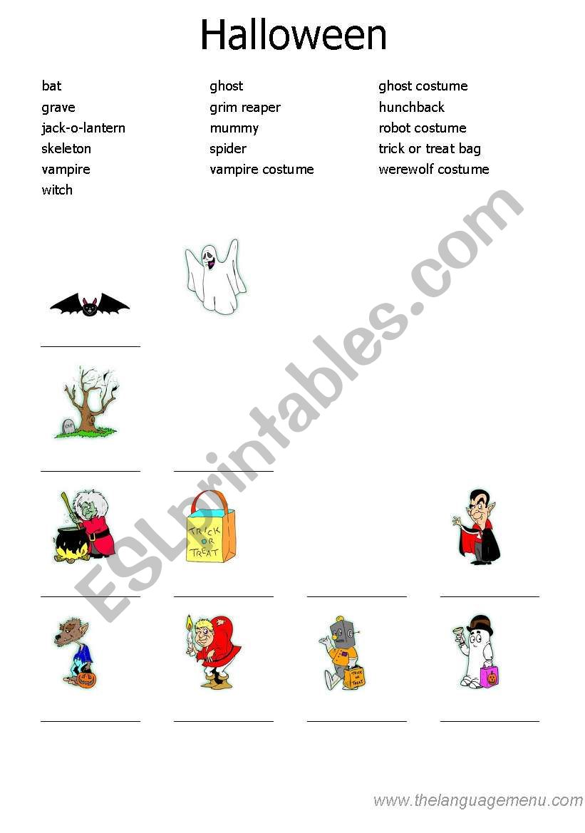 Halloween vocabulary worksheet