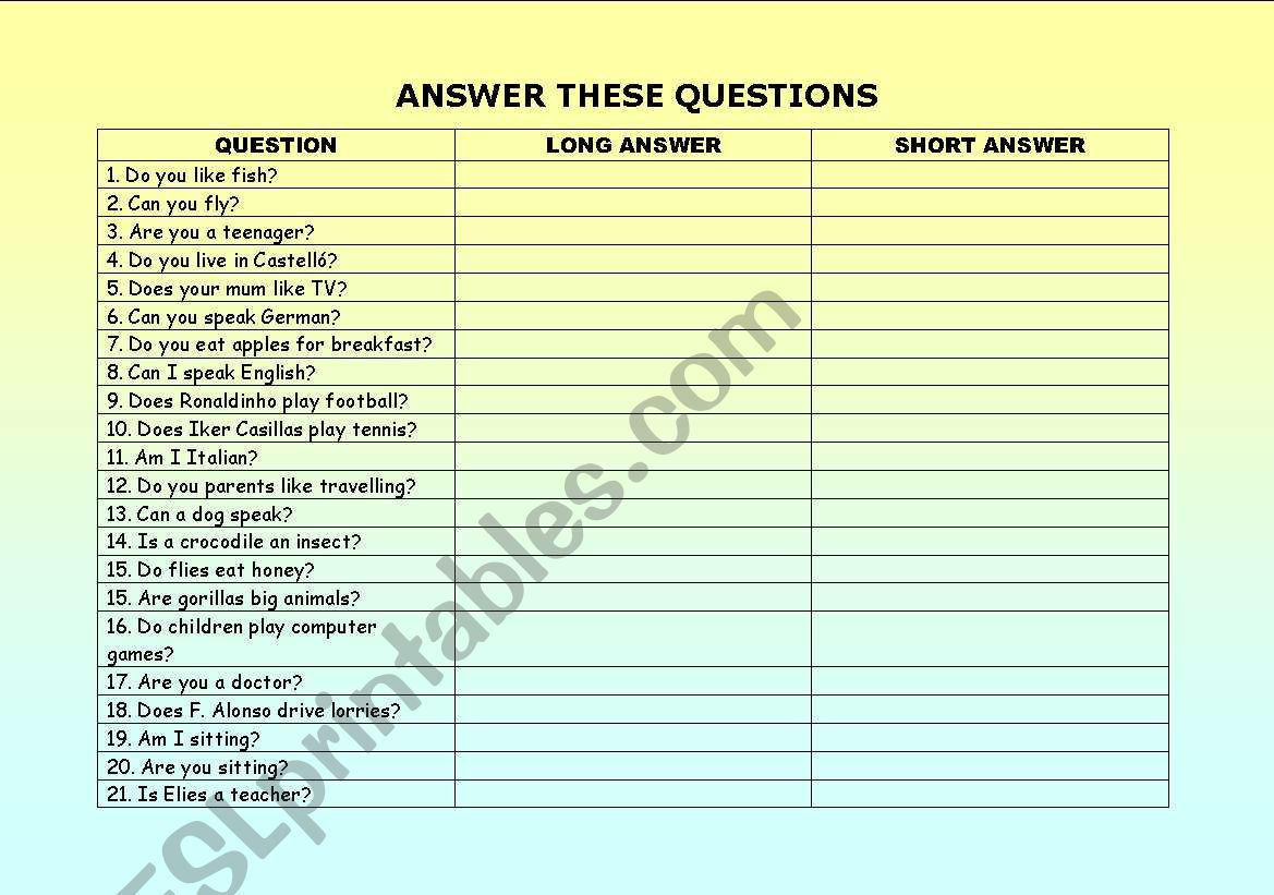 ANSWER THESE QUESTIONS worksheet