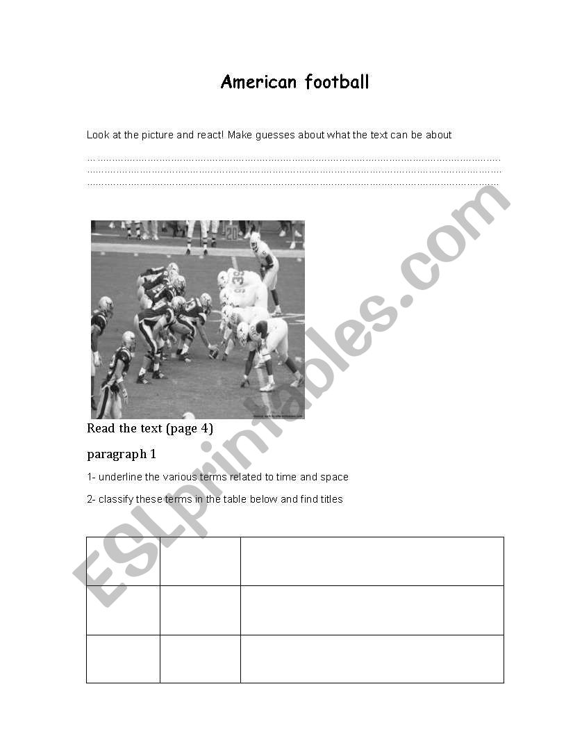 American football worksheet  worksheet