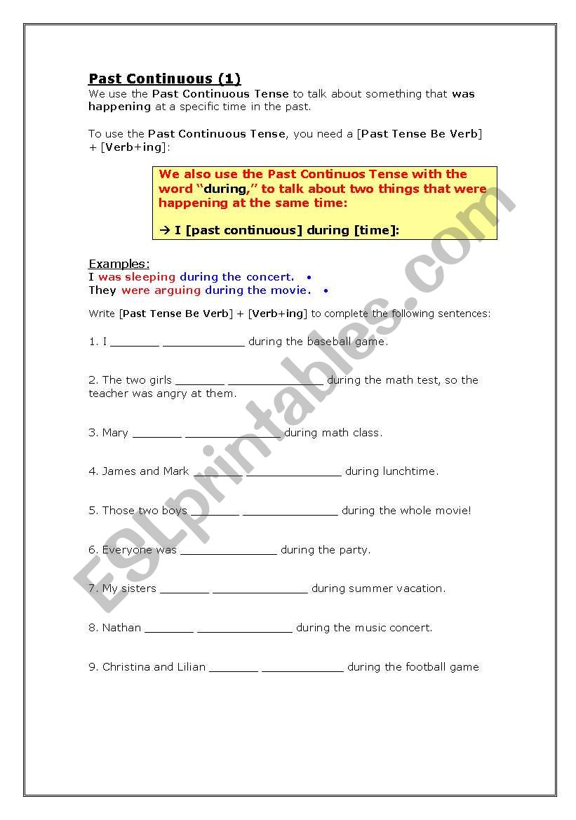 past continuous  worksheet