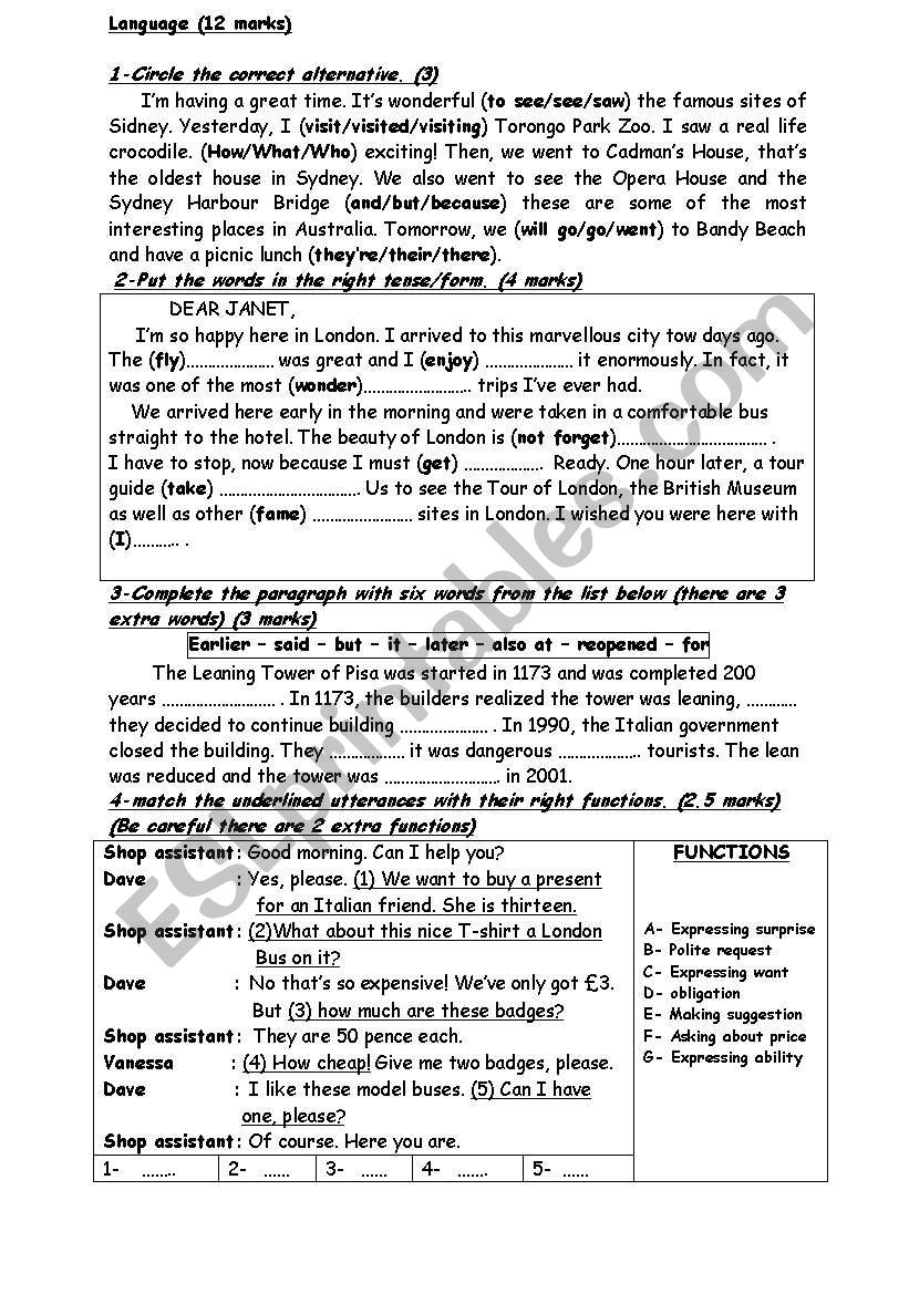 language part of the 8th mid exam 1