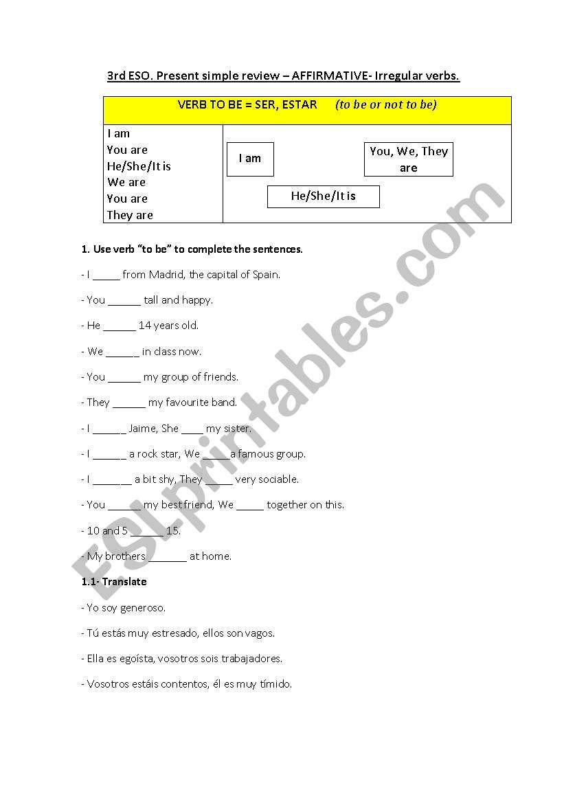 Present simple (to be, to have got & can) Affirmative&negative Super easy ex.