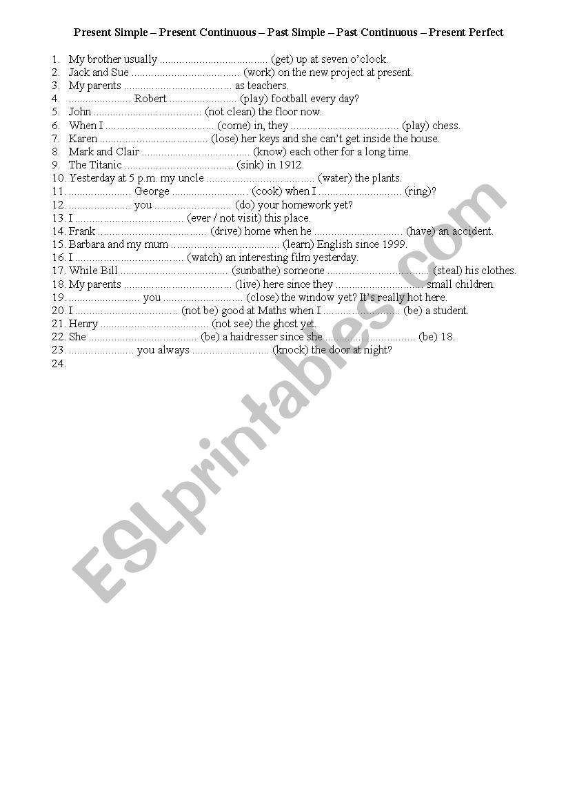 Mixed Tenses worksheet