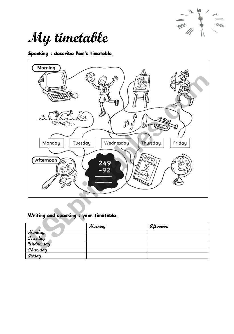 My timetable worksheet