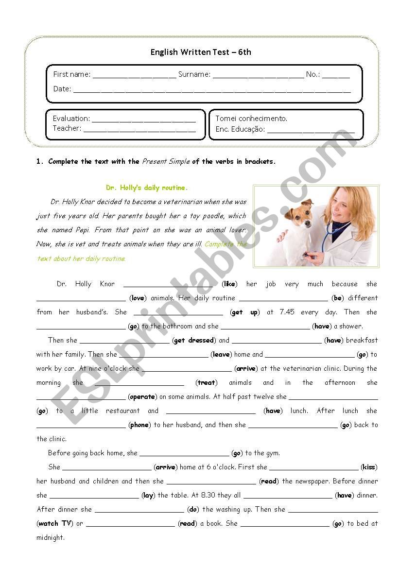 Test Present Simple worksheet