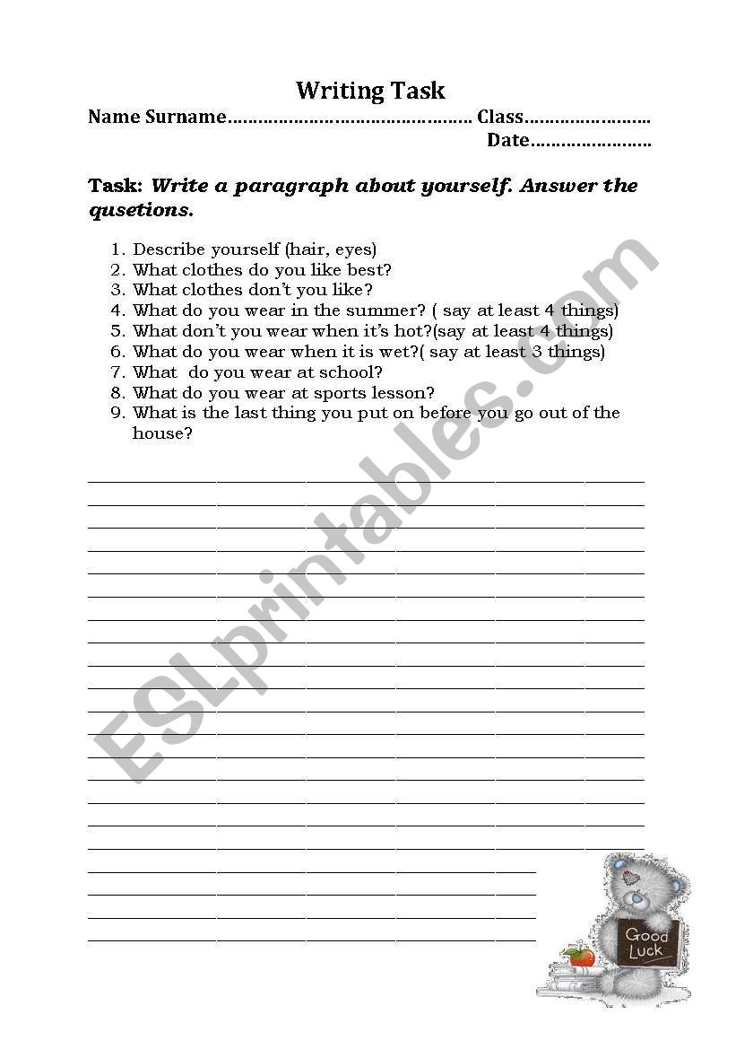 Writing task worksheet